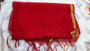 Red Dupatta with Gold Border