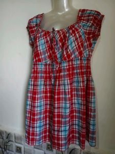 Red Plaid Smocked Peplum Top Size L 38"- 40"