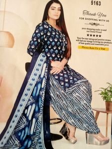 Stylish Blue Printed Kurta Set with Dupatta