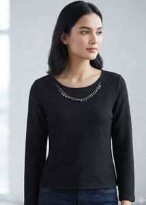 Black Chic Combo: Textured &amp; Ruffled Mesh Top