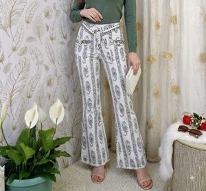 Boho Floral Print Flare Jeans