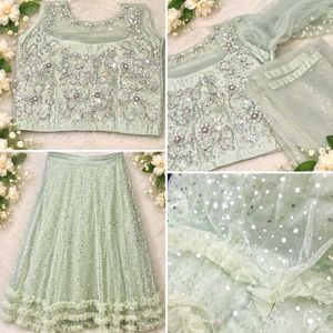 Embellished Mint Green Lehenga Choli Set