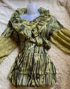 Boho Ruffle Zebra Print Top
