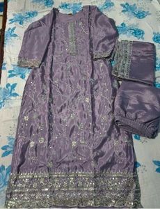 Lavender Silk Kurta Set with Embellishments