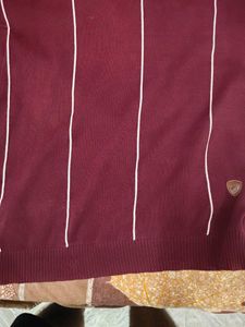 Maroon Striped Polo T-Shirt