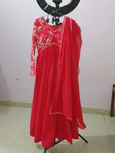 Red Floral Anarkali Suit