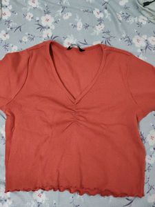 Coral Ruffled Crop Top
