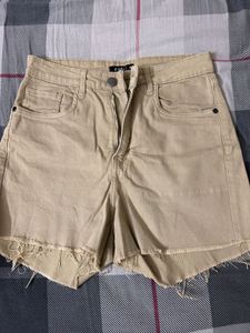 High Waist Denim Shorts With Bottom Fringes