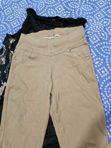 Black dress with Beige Pants
