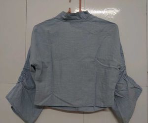 Light Blue Collared Button-Up Top