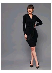 Chic Black Fringed Midi Dress