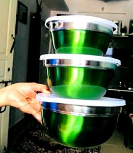 "🍲 Stainless Steel 3Pcs Fiesta Bowl Set (GREEN) 🥗"