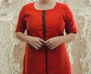 Elegant orange Straight Kurti with Black Border ❤️