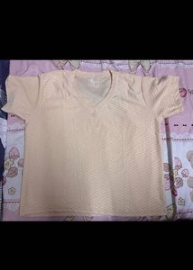 Cream Textured V-Neck T-Shirt