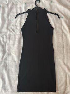 Black Ribbed Halter Neck Mini Dress