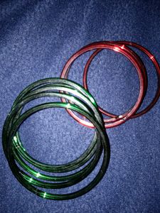 Red And Green Glass Bangles  Wrist 2.4 Size