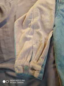 Denim Jacket with Striped Sleeves