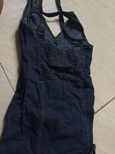 halter neck denim dress