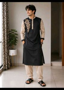 Stylish Black Kurta with Golden Embroidery