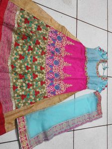Pink & Blue Embroidered Kurta Set