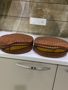 Set of 2 Round Woven Decorative Pillows