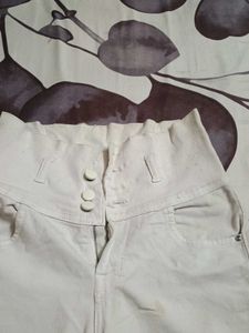 Cream High-Waist Pants