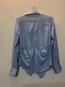 shein spread collar Wrap style hem shirt