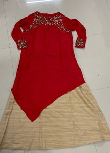 Red & Gold Embellished Tunic Gown.