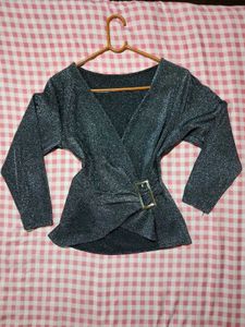 Sparkly Wrap Top with Buckle Detail