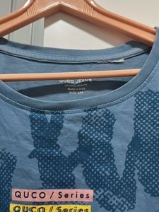 Loose Fit Blue Graphic Print T-Shirt, Bust- 40/42