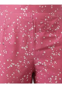 Pink Leaf Print Kurta Set