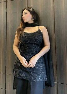 Elegant Black Embroidered Kurta Set