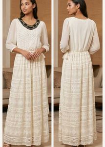 Elegant Cream Lace Maxi Dress