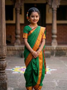 Beautiful Green & Gold Saree for Girls