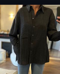 Zara Dark Grey Textured Button-Up Shirt