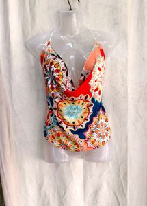 1110. Boho Halter Neck Print Top