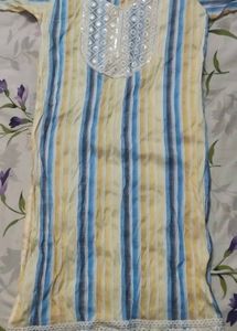Striped Kurta with Embellished Neckline