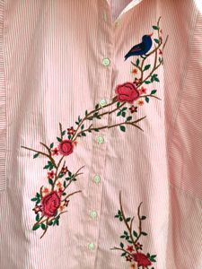 Embroidered Pink Striped Shirt L
