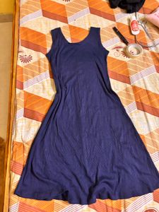 Navy Blue Sleeveless Button-Front Dress