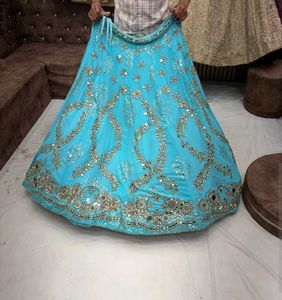 Stunning Blue Mirror Work Lehenga Set