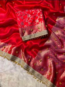 Exquisite Red &amp; Gold Brocade Saree