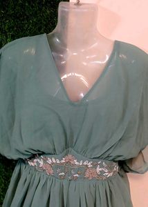 Embellished Chic Green Mini Dress