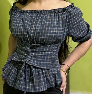 Midnight plaid corset crop top