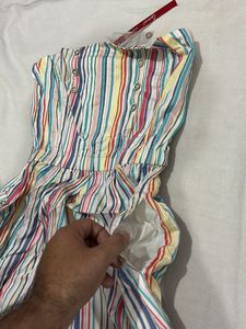 Colorful Striped Strapless Dress