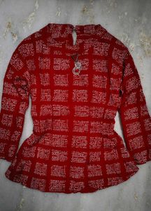 Red & White Patterned Peplum Top