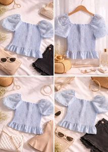 Cute Blue Floral Smocked Top