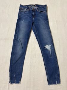 Zara Basic Blue Ripped Denim Jeans