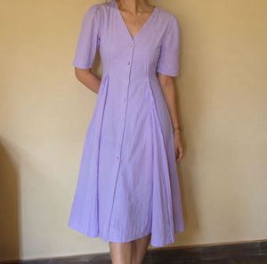 Chic Lavender Button-Up Midi Dress