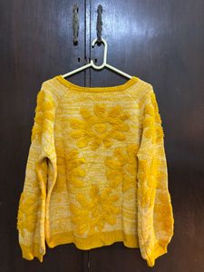 Cozy Yellow Floral Knit Sweater