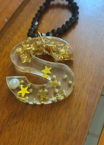 Unique 'S' Letter Resin Pendant with Gold Flakes &
